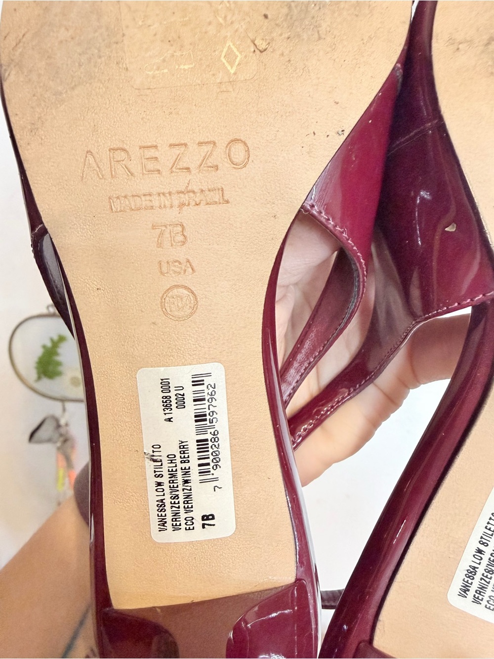 Arezzo Women's Burgundy Patent Slingback Kitten Heels with Gold Chain - Picture 5 of 7